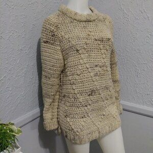 Crocheted long sweater hand made beige with brown, earthy natural boho style